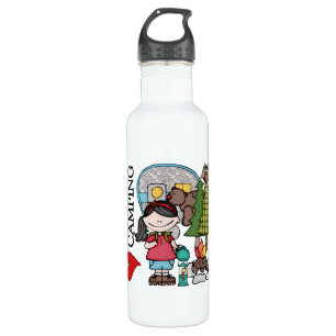Black Hair Girl I Love Camping 710 Ml Water Bottle