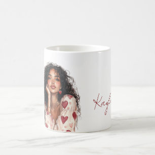 Black Hair Girl Red Hearts Blouse Coffee Mug