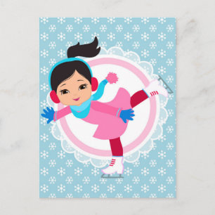 Black Hair Ice Skater - Winter Sports Skating Postcard