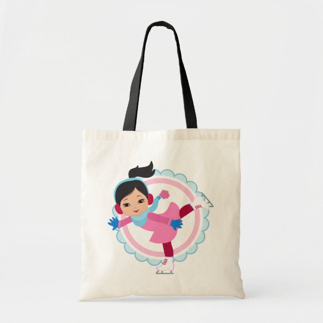 Black Hair Ice Skater - Winter Sports Skating Tote Bag (Front)