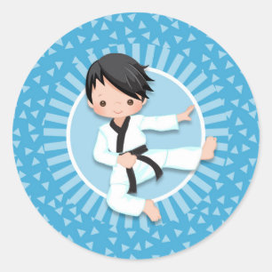 Black Hair Karate Boy Judo Martial Arts Classic Round Sticker