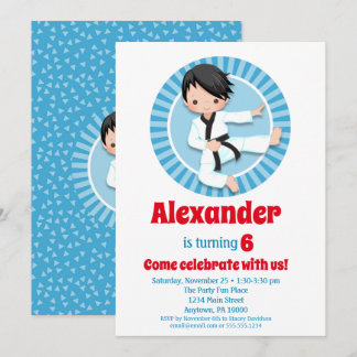 Black Hair Karate Judo Boys Birthday Invitation