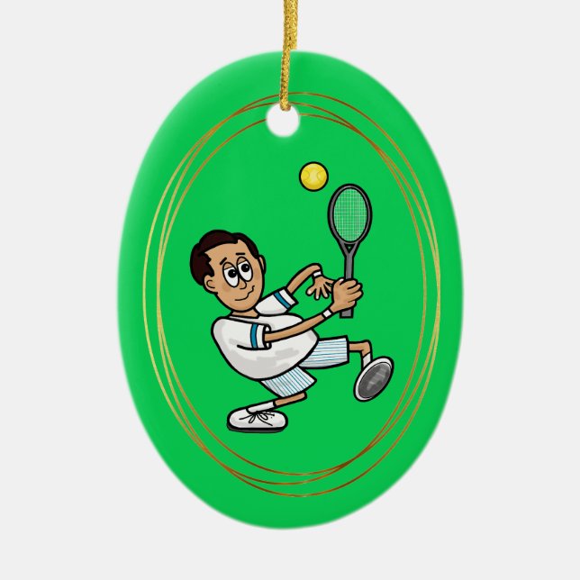 Black Hair Male Tennis Player Christmas Ornament (Front)