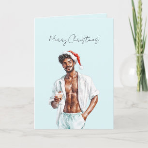 Black Hair Man Christmas   Card