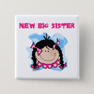 Black Hair New Big Sister  Tshirts and Gifts 15 Cm Square Badge