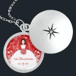 Black Hair Red Wedding 1st Christmas Necklace<br><div class="desc">Keepsake Necklaces Choose either Silver Plated Gold Finish or Sterling Silver Unique Personalised Custom !st Christmas Gift Wedding Keepsake Wedding Party Necklaces - to change background colour - click customise - click edit - choose last tool in drop down menu and choose from one of the colours shown or enter...</div>