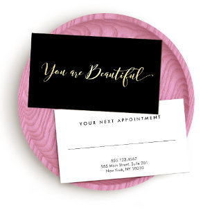 Black Hair Salon Appointment Reminder Gold Script Card