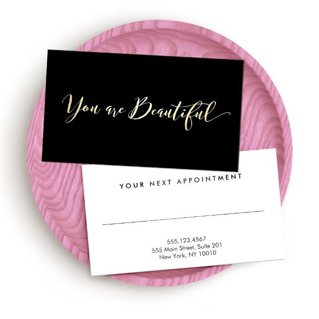 Black Hair Salon Appointment Reminder Gold Script Card (Creator Uploaded)