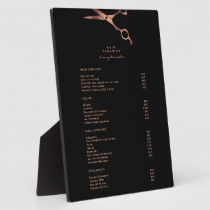 Black Hair Salon Copper Price List Menu Display Plaque