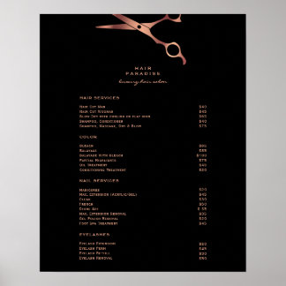 Black Hair Salon Copper Price List Menu Poster
