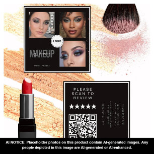 Black Hair Stylist Photo Collage QR Code & Review Square Business Card