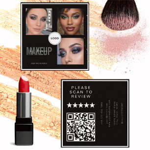 Black Hair Stylist Photo Collage QR Code & Review Square Business Card