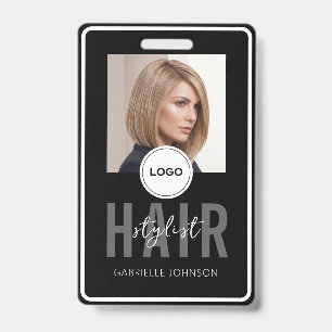 Black Hair Stylist Photo ID Badge Lanyard Slot 