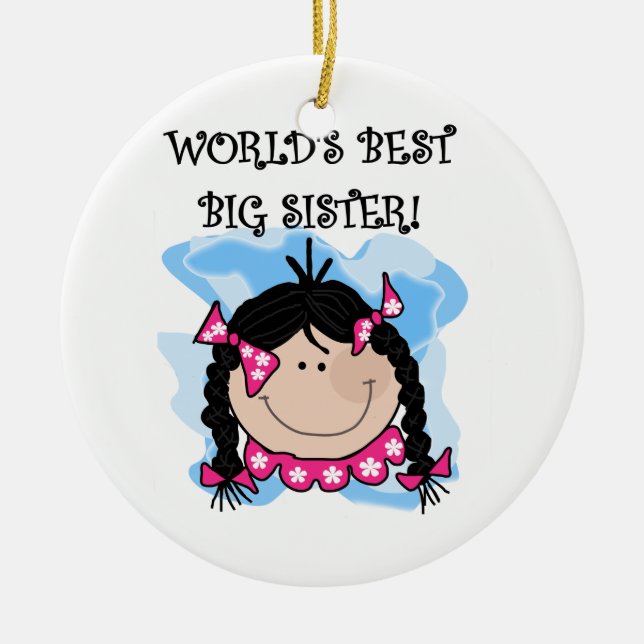 Black Hair World's Best Big Sister Gifts Ceramic Ornament (Front)