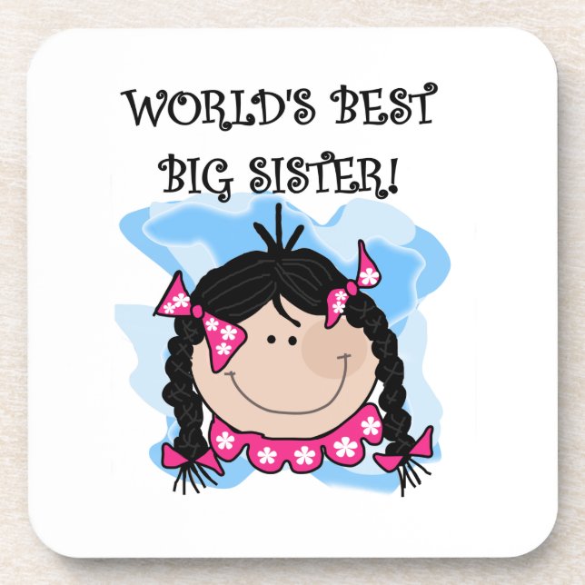 Black Hair World's Best Big Sister Gifts Coaster (Front)