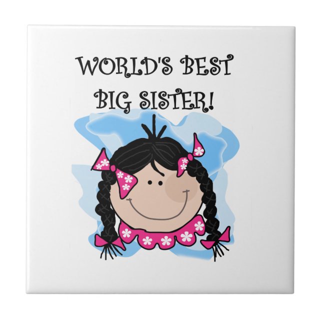 Black Hair World's Best Big Sister Gifts Tile (Front)