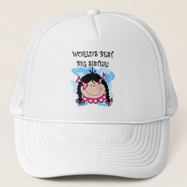 Black Hair World's Best Big Sister Tshirts Trucker Hat (Front)