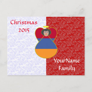 Black Haired Armenian Angel Flag Red White Holiday Postcard