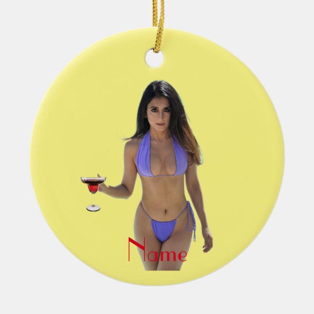 Black-haired Bikini Beauty Thunder_Cove  Ceramic Ornament (Front)