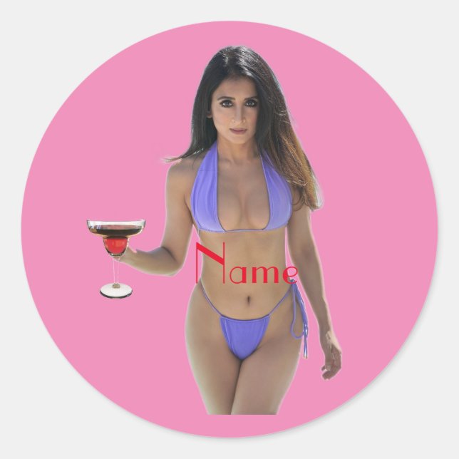 Black-haired Bikini Beauty Thunder_Cove  Classic Round Sticker (Front)