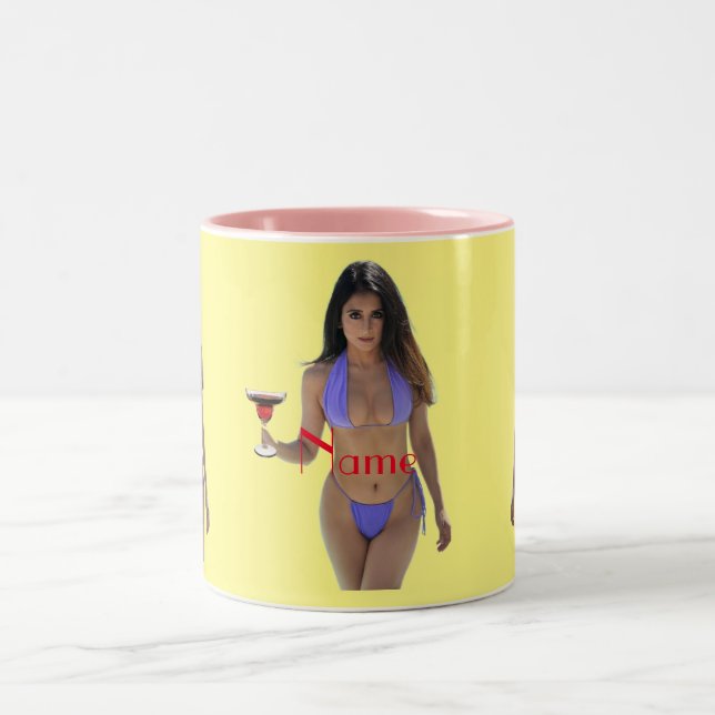 Black-haired Bikini Beauty Thunder_Cove  Two-Tone Coffee Mug (Center)