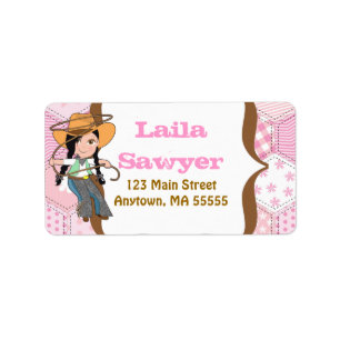 Black Haired Cowgirl Address Labels