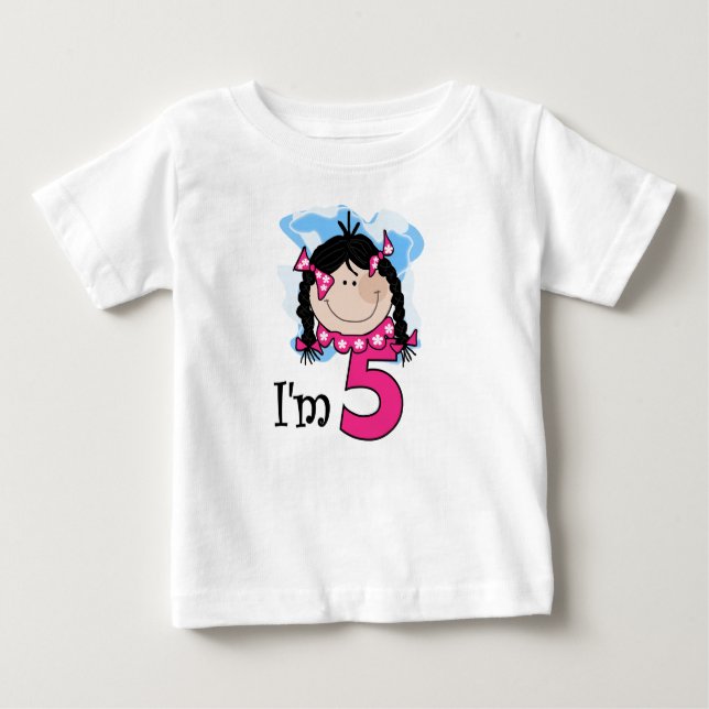 Black Haired Girl I'm Five Baby T-Shirt (Front)