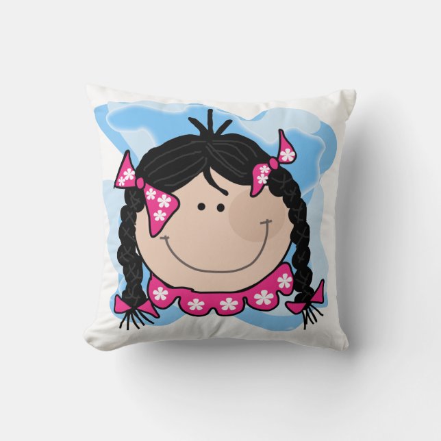 Black Haired Girl With Braids Pillow (Front)