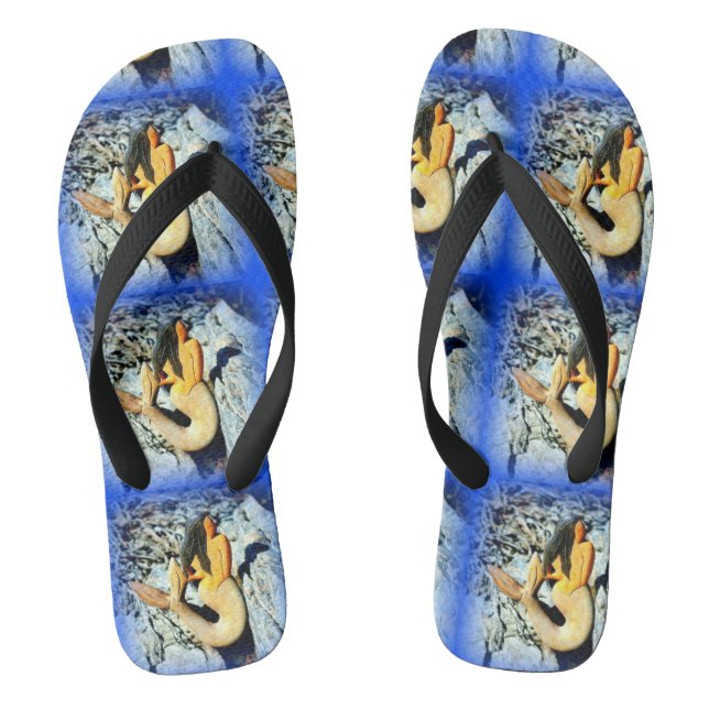 black-haired  mermaid beauties blue thongs (Footbed)