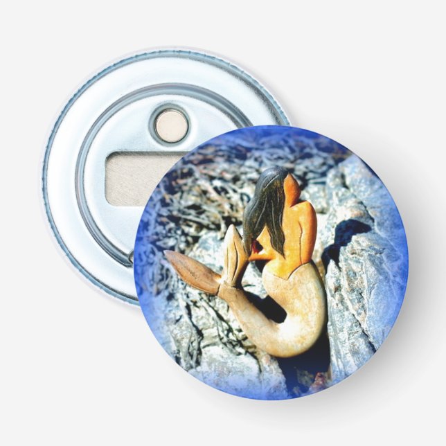 black-haired mermaid blue bottle opener (Front)