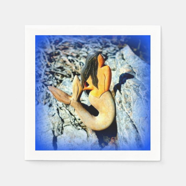 black-haired mermaid blue napkin (Front)