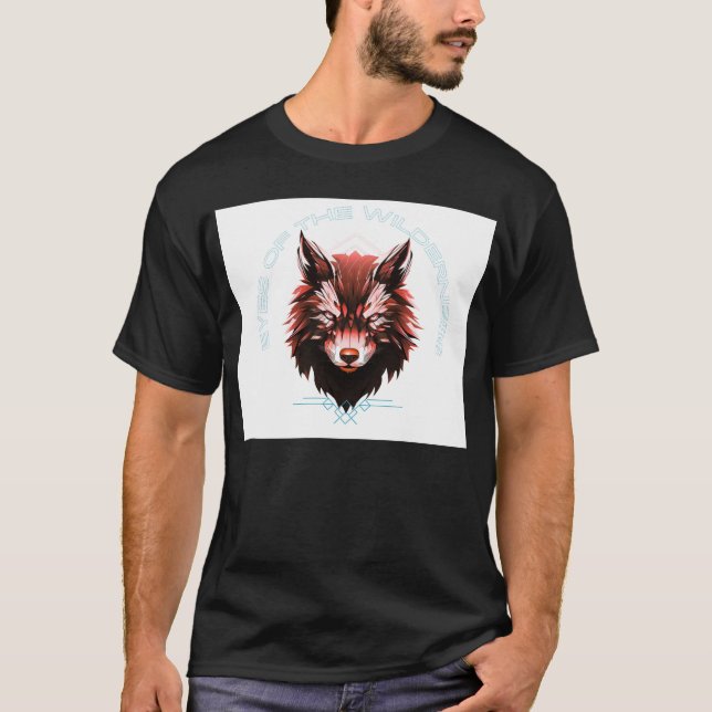 Black half sleeve T shirt with wolf Design  (Front)