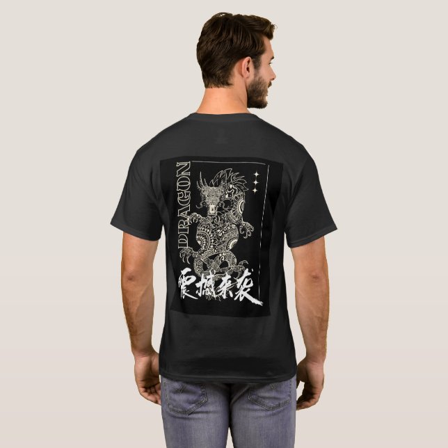 black half sleeves t-shirt with dragon design (Back Full)