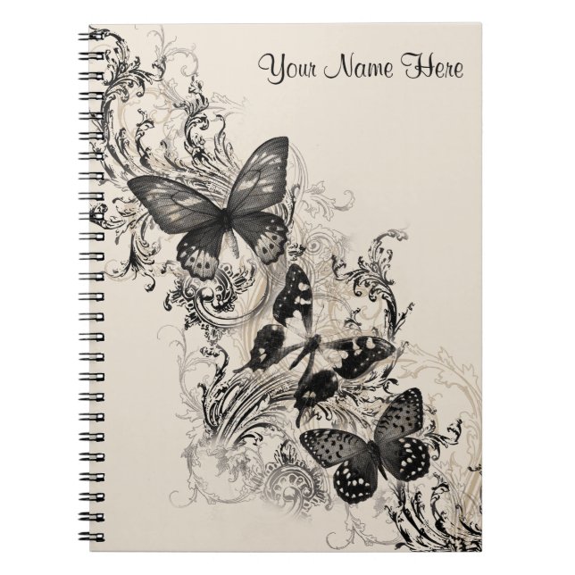 Black Halftone Butterfly Feminine Personalised  Notebook (Front)