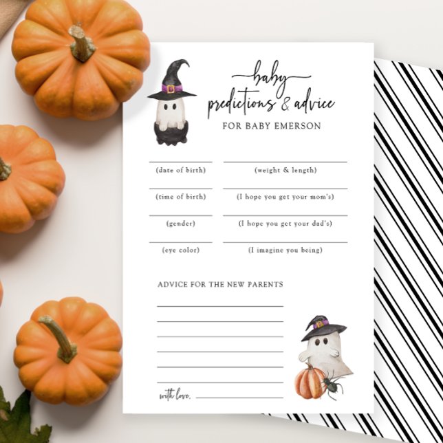 Black Halloween Baby Predictions Card (A Little Boo Baby Shower Invitation Baby Predictions and Advice Card Fall Autumn Halloween)