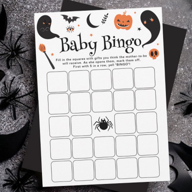 Black Halloween Baby Shower Baby Bingo Game Card (Creator Uploaded)