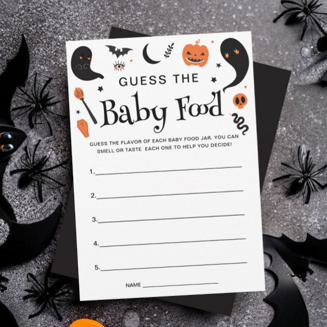 Black Halloween Baby Shower Baby Food Game Card (Creator Uploaded)