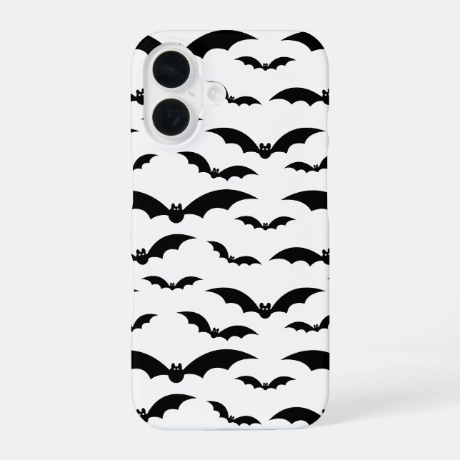 Black Halloween Bats Pattern iPhone 16 Case (Back)