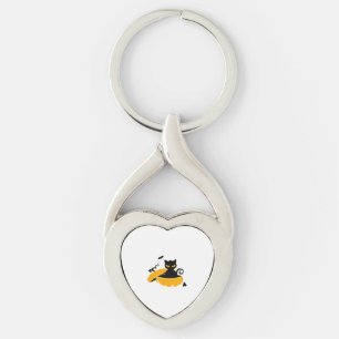 Black Halloween cat and Halloween pumpkin Key Ring