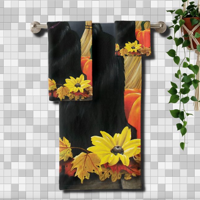 Black Halloween Cat Bath Towel Set (Creator Uploaded)