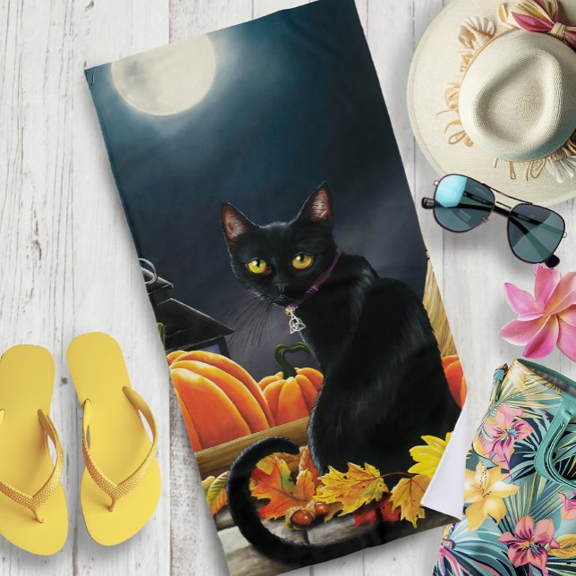 Black Halloween Cat Beach Towel (Creator Uploaded)