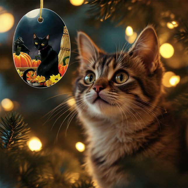 Black Halloween Cat Ceramic Ornament (Creator Uploaded)