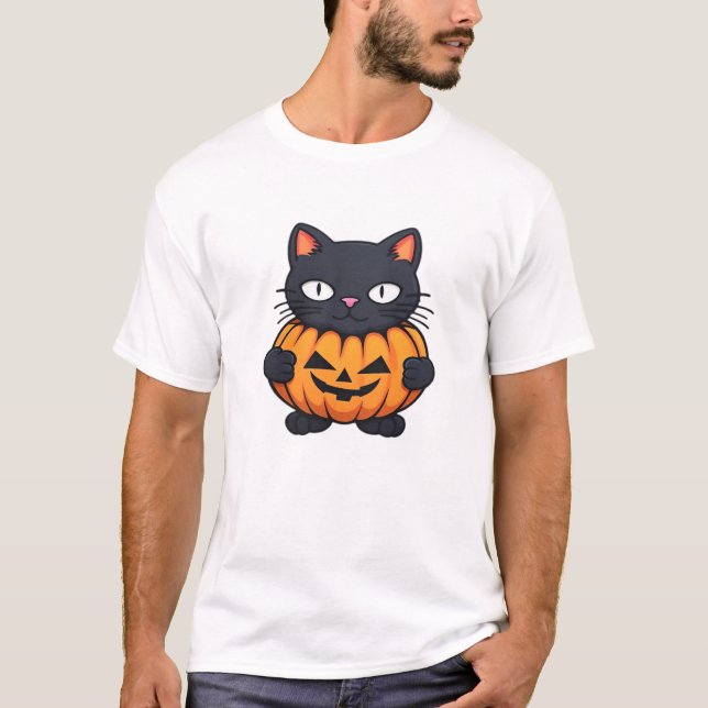 Black Halloween Cat Classic T-Shirt (Front)