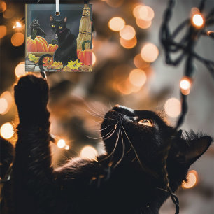 Black Halloween Cat Glass Tree Decoration