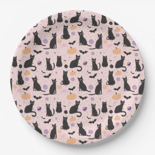 Black Halloween cat  Paper Plate