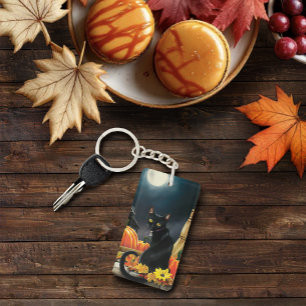 Black Halloween Cat QR code Key Ring