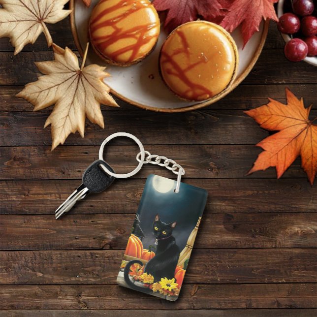 Black Halloween Cat QR code Key Ring (Creator Uploaded)
