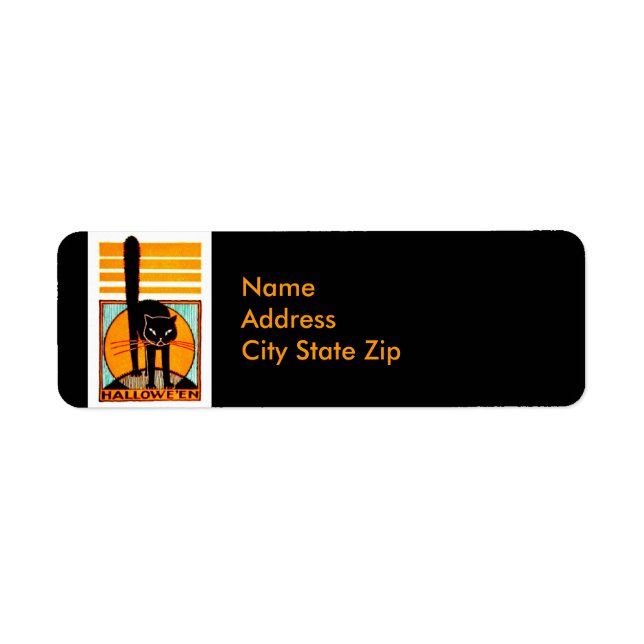 Black Halloween Cat Return Address Label (Front)