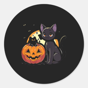Black Halloween Cat Shirt For Women Retro Fall Classic Round Sticker