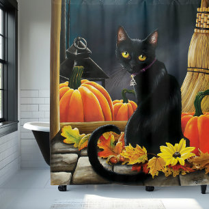Black Halloween Cat Shower Curtain